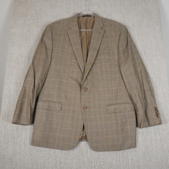 Lauren Ralph Lauren Other - Ralph Lauren Beige Plaid Houndstooth Two Button Blazer Sport Coat 46R Silk Wool